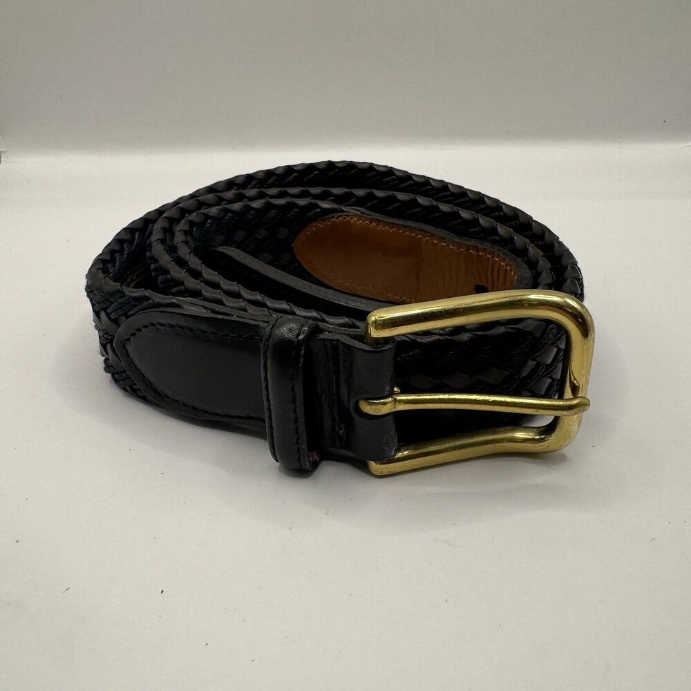 Trafalgar Men's Navy and Black Leather Belt Vintage Woven Braided  Size 38 ~ EUC